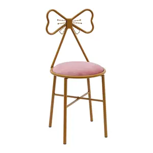 CNCEST Girly Style Butterfly Backrest Chair Deep Pink Velvet Stool with Iron Frame Soft Cushion 100kg Load Bearing Capacity Easy Assembly