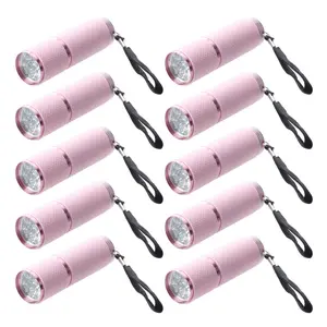 10X Outdoor Mini Pink Rubber Coated 9-LED Flashlight Torch