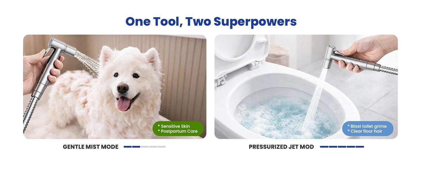 Handheld Bidet Sprayer Kit | Adjustable Water Pressure | Tool-Free Install | Multi-Use for Toilet Cleaning, Pet Bath, Personal Hygiene, Bathroom & Kitchen
