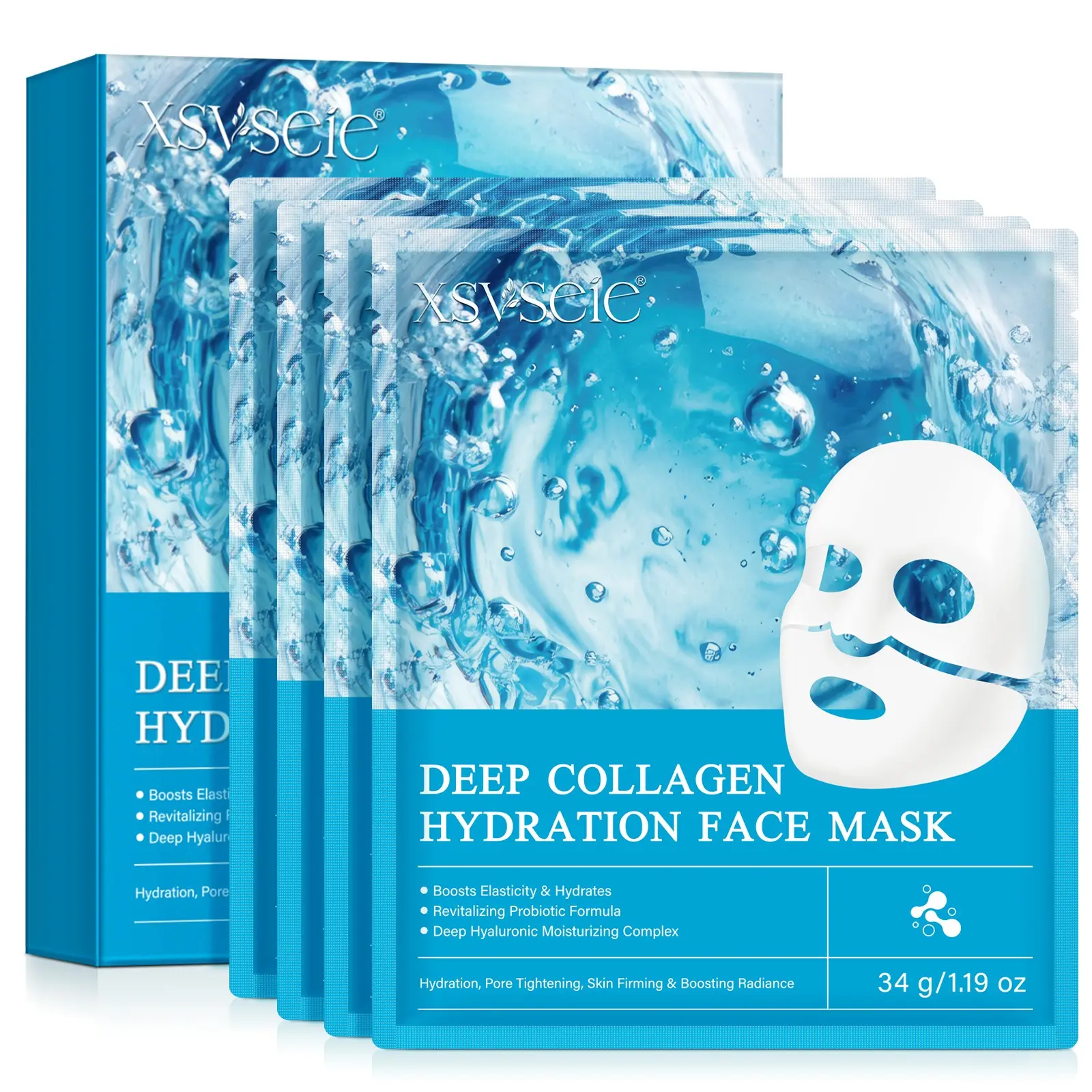 Xsvseie Collagen Facial Mask, Hydrating Mask, Nourishing Mask, Collagen Masks, 4 pieces per box, Locks in skin moisture, Contains collagen, A gift for ladies