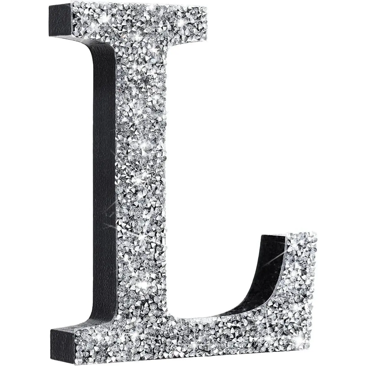 5.7" Silver Crystal Diamond Bling Letters Crushed Diamond Decoration Wooden Glitter Letter with Screw and Hooks Rhinestone Gift for Wedding Y2k Mcbling Bedroom Wall Decor (Letter L)