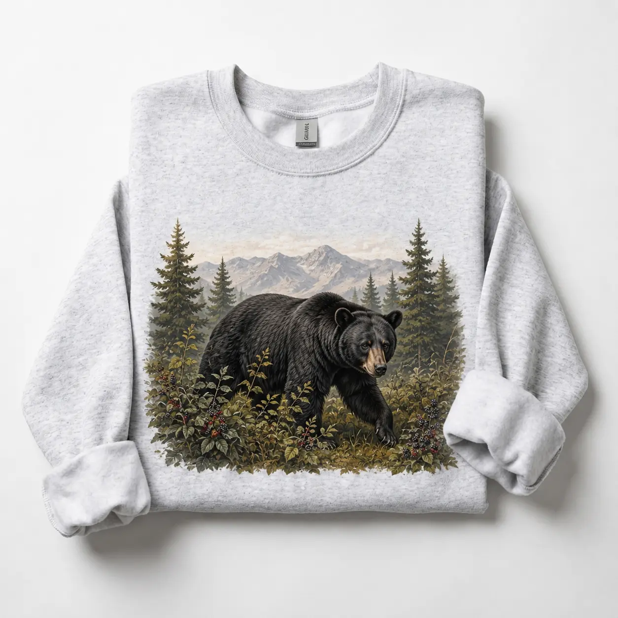 Black Bear Mountain Forest Sweatshirt - Vintage Wilderness Pine Wildlife Crewneck Pullover for Men Women