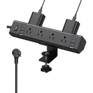 40W   Station,Desk Clamp Power Strip,4 USB-C Ports & 8 AC Outlets,Desktop Edge Mount Surge Protector Power Strip,14AWG Heavy Duty Cord,Fit 1.9" Tabletop Edge for  Office(10Ft )