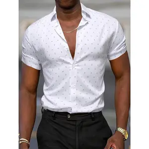 Men's Casual Short Sleeve Shirt - Square Collar, Unique Full Print Design, Breathable Polyester Blend with Spandex - Summer Essentials |   Machine Washable |   Slight Stretch Fit