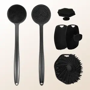 Long Handle Silicone Massage Brush Set, Multi-Functional Exfoliating Bath Brush, Soft Bristles for Full Body Care, Home Bathroom Tool