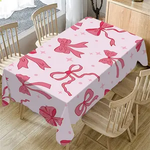 Rectangular Tablecloth with Bow Pattern, Indoor and Outdoor Use, Kitchen Dining Room Decor, Christmas New Year Holiday Wedding Party