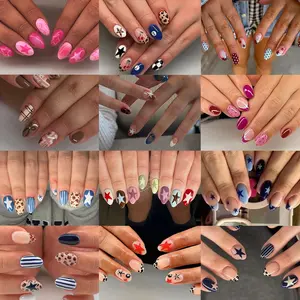 288pcs Short Oval Star Y2K Gradient French Polka Dot Acrylic Press-On Nails, Perfect Fit Fake Nail Set, Easy Wear, Party Dance Daily Use