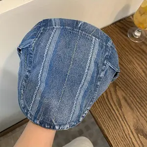 Japanese Washed Distressed Front Hat for Women, Spring/Summer Retro Versatile Thin Style Face-Revealing Literary Newsboy Beret