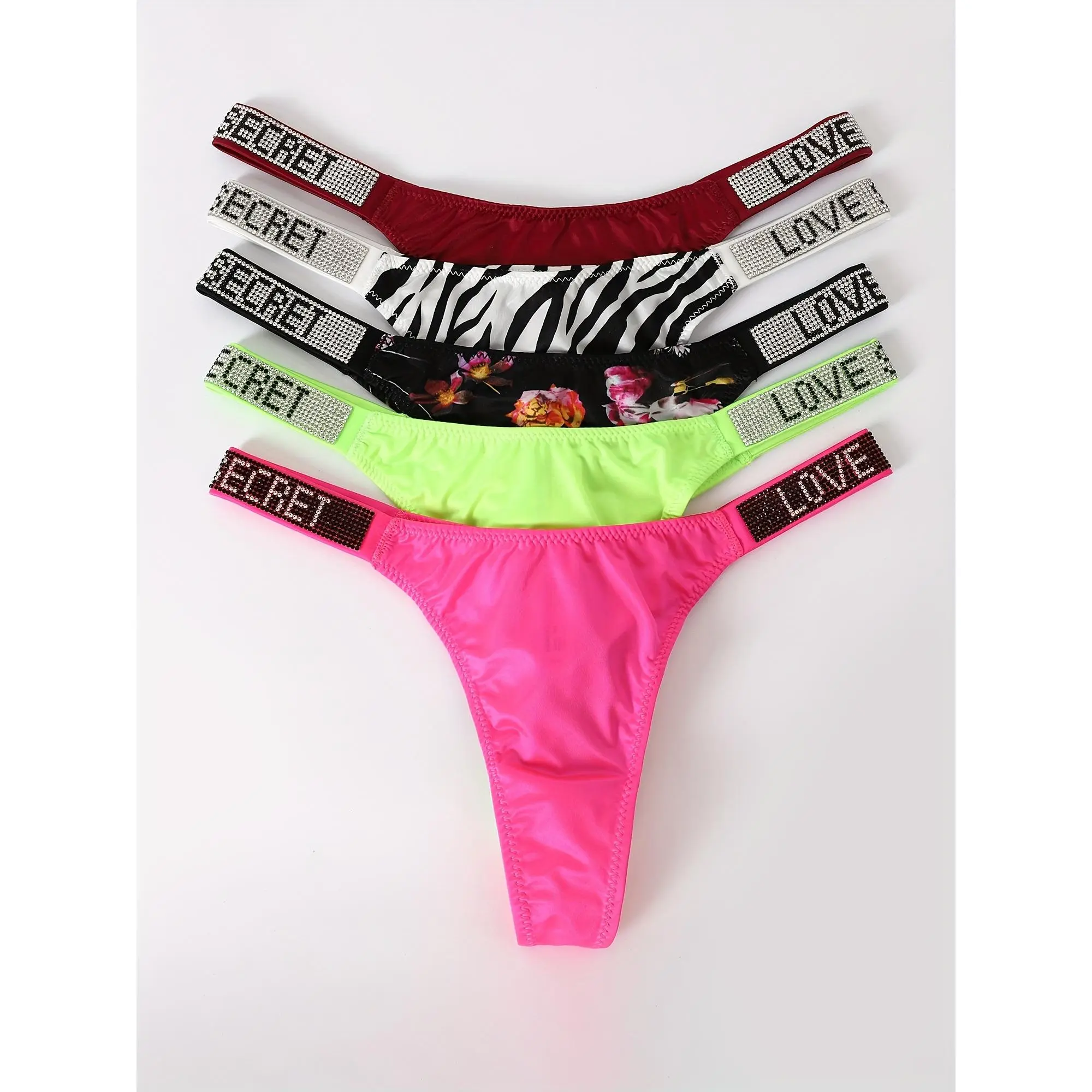 4pcs Women's Low-Rise Rhinestone Underwear - Soft Breathable Light Beige-Friendly T-Shape Briefs with Rhinestone Accents for Daily Wear & Sports, Elegant Solid Colors Skinfriendly Fabric