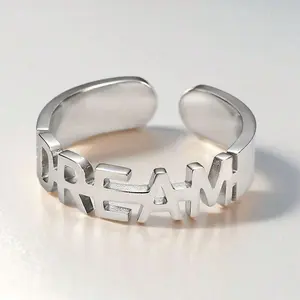 Women's Creative Letter Open-End Stainless Steel Initial Ring - Wear-Resistant, Non-Fading, Adjustable Costume Gift Jewelry - Suitable for Parties, Everyday Use to Showcase Elegant Temperament, Initial Rings
