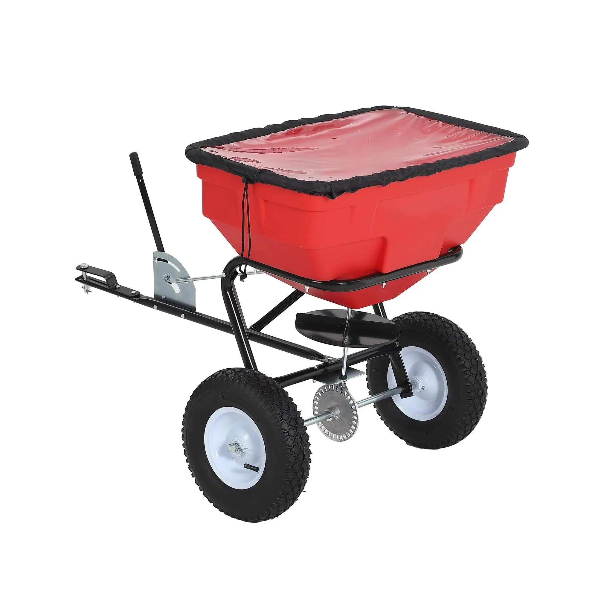 Tow Behind Adjustable Spreader - 125 LBS Capacity, 9.8FT Spread Width, 30 Adjustable Settings, Compatible with ATV/UTV/Tractor, Red
