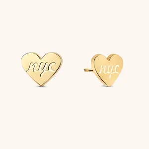 Personalized NYC Heart Script Stud Earrings