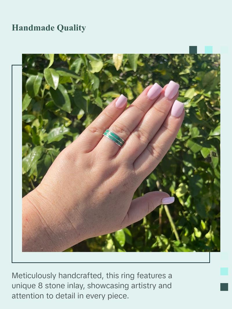 Zuni Double Row Green Turquoise 8 Stone Inlay Ring