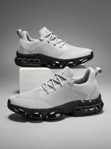 New Men's Fashion Breathable Mesh Flyknit Basketball Shoes, Large Size Casual Running Sneakers, Comfortable Sports Footwear, Knitted Running Shoes