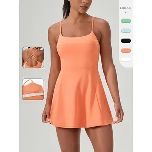 Womens One Piece Tennis Dress with Built in Bra Pads Naked Feel Quick Dry Athletic Workout Running Skort