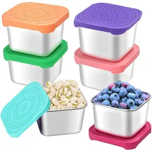 6Pack 6oz Stainless Steel Snack Containers Kids Toddler Easy Open Leak Proof Silicone Lids Stackable Lunch Box Daycare School Travel