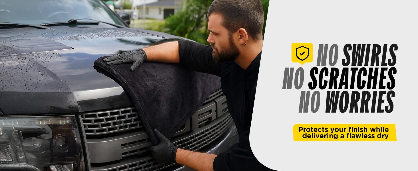 Beyond Drying Towel - Premium Car Drying Microfiber - Large & Super Absorbent - Detailing Towel for Cars and Boats - One-Pass Scratch Free Cleaning Towel - 24 x 36 Black