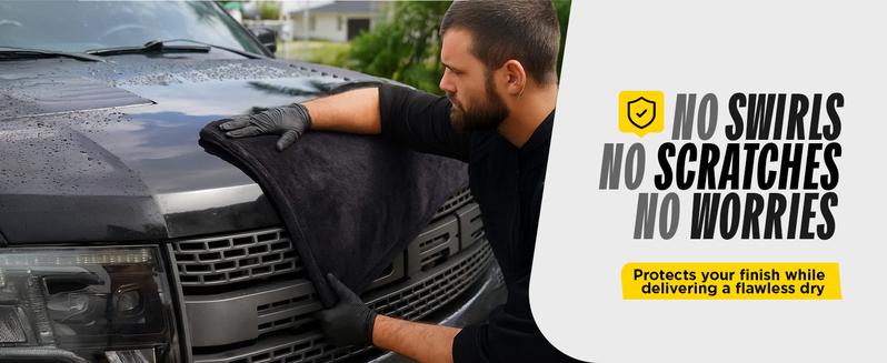 Beyond Drying Towel - Premium Car Drying Microfiber - Large & Super Absorbent - Detailing Towel for Cars and Boats - One-Pass Scratch Free Cleaning Towel - 24 x 36 Black