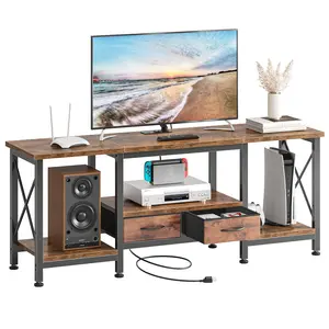 63IN Wooden Tv Stand For Up To 75 Inch TV Entertainment Center For Living Room Media Console Adjustable Shelf 2 Storage