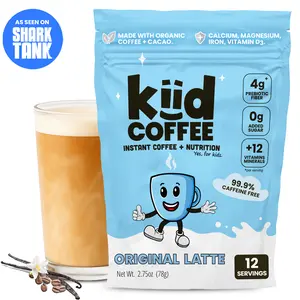 Kiid Coffee Superfood Latte - As Seen On Shark Tank - 99.9% Caffeine Free, Organic Coffee & Cacao with Prebiotic Fiber, 12 Vitamins & Minerals - Vegan, No Sugar Added, Just Add Milk