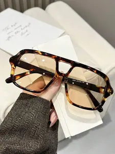 Unisex Fashion Pilot Frame Leopard Print Glasses, Trendy Square Sunglasses, Y2K Style High Quality Eyewear for Summer Beach Vacation Travel Street Photography