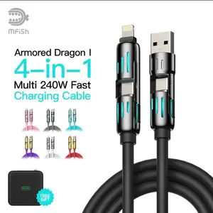 MFiSh Armored Dragon I 4-in-1 Multi 240W Fast Charging Cable with Free Gift for Efficient Device Charging