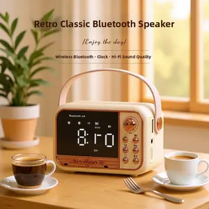 Retro-style wireless Bluetooth-compatible speaker, multi-functional portable mini speaker, time display with alarm setting, home, office, outdoor travel music player, Mother's Day gift