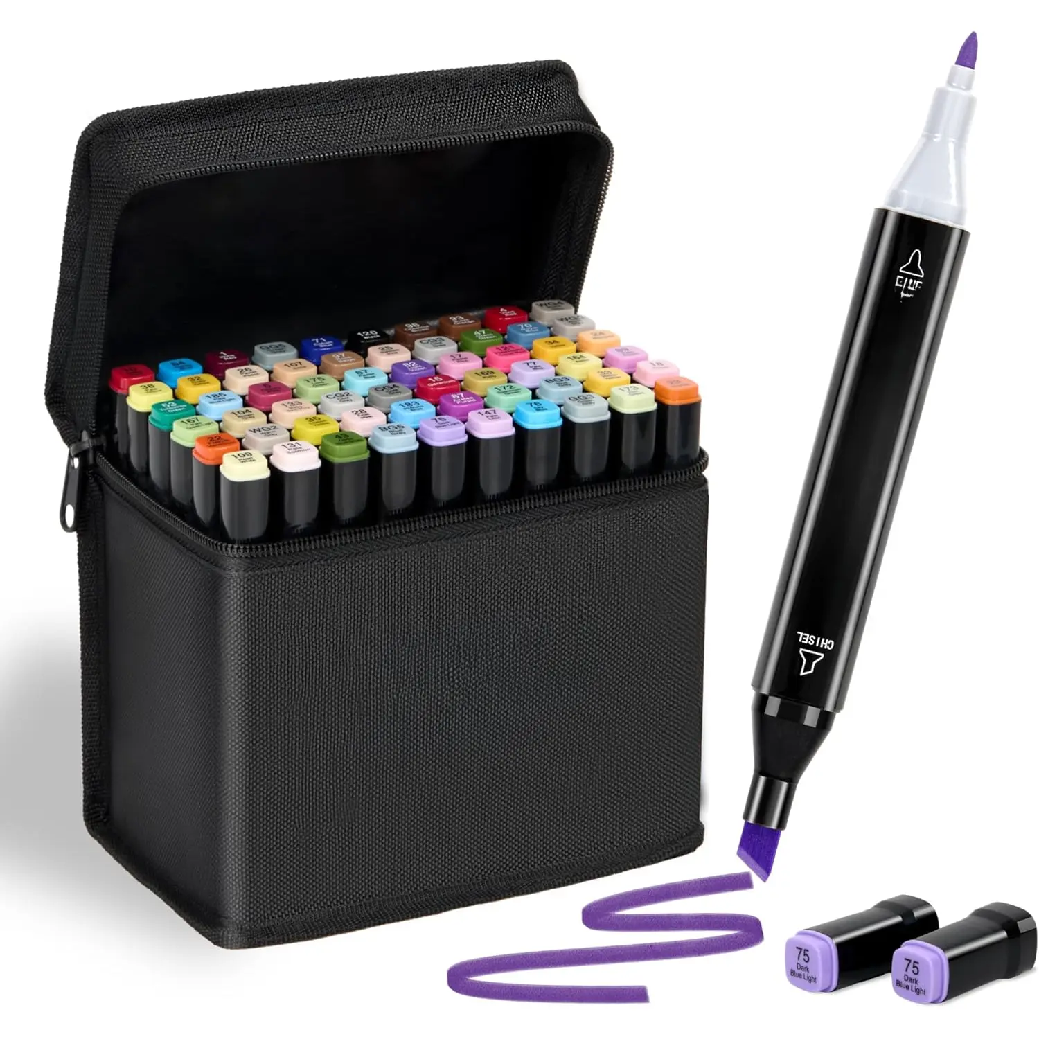 60-Color Dual-Tip Art Markers Set with Black Penholder & Carry Bag, Artistic Mark for Adults Coloring, Drawing Ideas, Outdoor Use (Chisel & Fine Tips), Outdoors