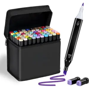 60 Colors  Markers, Dual Tip  Based Art Markers Set for  Adults Coloring Drawing, Chisel & Fine, Black Penholder