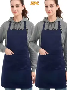 2-Pack Simple Apron Set, Waterproof Oil-Resistant, Adjustable Straps, Large Pockets for Phone & Tools, Home Kitchen Cooking BBQ