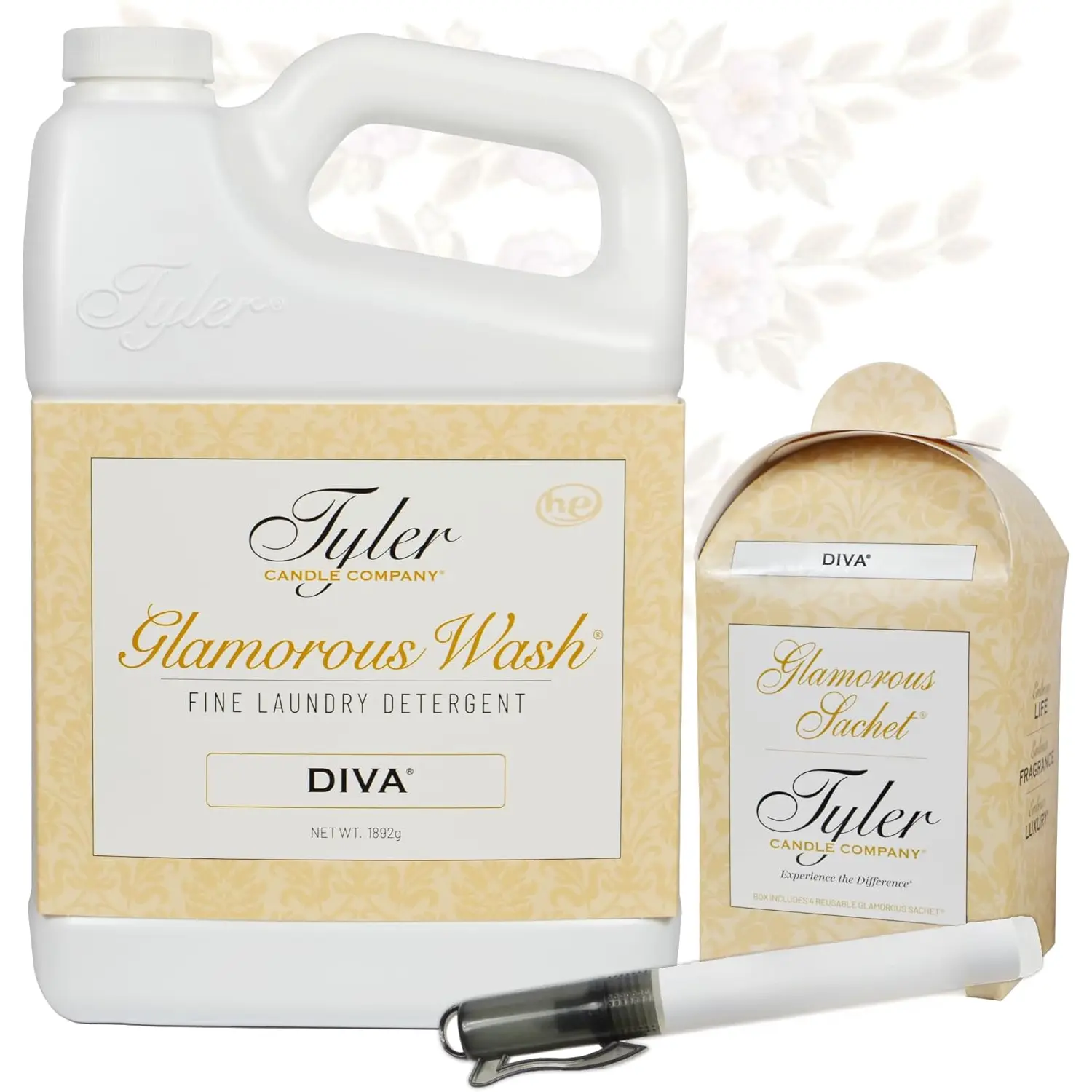 Tyler Glamorous Wash Diva Fine Laundry Detergent with Stain Remover Pen and Dryer Sachets - Liquid Detergent Designed for Clothing - Hand and Machine Washable - 64oz (Diva)
