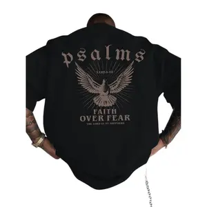 Faith Over Fear T-Shirt With Psalm 93 4 Design Loose Fit Crew Neck Short Sleeve For Men Casual Wear Sports Fan Gift In Glossy Black..