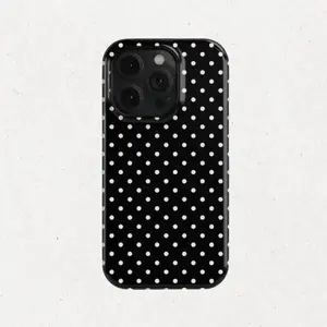 Black polka dot anti - drop phone case - Aesthetic Black and White Cover Suitable for Compatible Phones: 17, 17air, 16, 15, 14, 13, 12, 11, PRO MAX, X, XS, PLUS, and as Well as Galaxy S21/22/23/24/25 Ultra/FE+, NOTE20 Ultra, A71/56/55/54/53/52/36/34/26/25