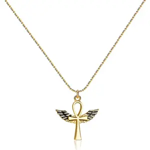 [Valentine's Day Gift] Vintage Style Stainless Steel Egyptian Ankh Pendant with Wings Necklace,Fashion Necklace for Party,Daily Clothing Decor