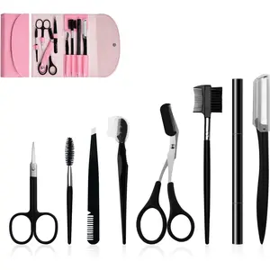 8-Piece Eyebrow Grooming and Trimming Kit with Travel Case - Precision Tweezers, Scissors, Razor, Comb & Brush for Shaping Brows at Home or Travel, Ideal for Women and Men