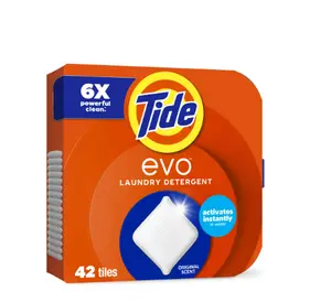 Tide Evo Laundry Detergent Tiles, 100% Concentrated, 6X Cleaning Power, Original Tide Scent, 42 Count