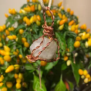 Copper Wire Wrapped Quartz Crystal Necklace