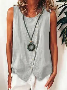 Women's Sleeveless Button Shirt, Side Single-Row Buttons Loose Vest Casual Top, New Arrival 2026 Cross-Border Fashion
