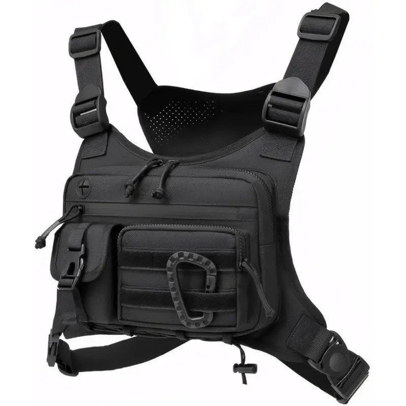 Men's Tactical Chest Rig Vest - MOLLE Outdoor Sports Harness with Hydration Bladder Compartment, Multi-Pocket EDC Pack for Hiking & Running