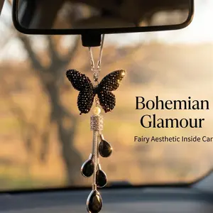 Black Butterfly Crystal Prism Car Pendant, Cool Bling Mirror Hanging Decor, Mother's Day Unique Gift, Stylish Car Interior Decor