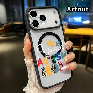 Clear Magnetic Phone Case for iPhone 17 Pro Max 16 Plus 15 14 13 12 11 Air E Autism Mom Pride Hard Acrylic Back Soft Edge Four Corners Bumper Shockproof Cover Shell Gift for boy girl