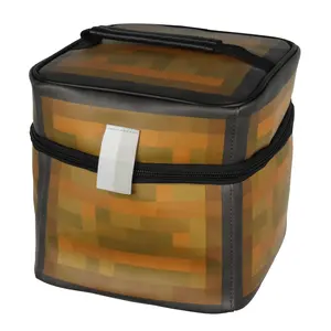 Minecraft Storage Chest Wooden Block Replica Design Insulated Zip Around Lunch Box with Carrying Handle Tote Bag 8"