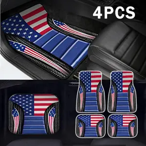 ‌4-Piece American Flag Car Floor Mats All Season Heavy Duty Non-Slip Universal Fit for Cars SUVs Trucks Vans Car Foot Mats Must-Have Accessory‌ Durable Resistant