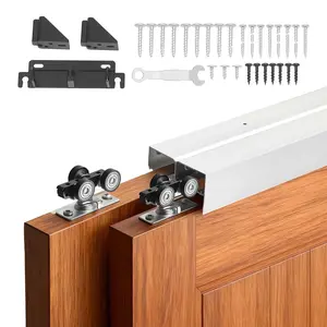 Bypass Sliding Door Hardware Kit For Closet Doors, Aluminum Alloy Dual-Track System With Smooth Quiet Sliding, Easy To Install, Adjustable For 1 In To 1-3/4 In Door Thickness, 4 Ft Track Length, 24 In Wide, 2-Door System