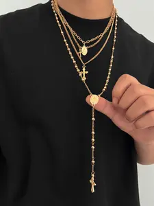 Bohemian Ccb Cross Y Pendant Necklace Set, Cross Link Chain, Fashion Jewelry Gift for Men & Women, Perfect for Daily Wear & Parties