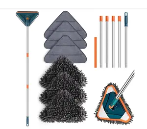 Wall Cleaner Mop with Long Handle, 360° Rotatable Wall Mop, 85“ Baseboard Cleaner Tool Duster for Wall Washer Cleaner Tool for Walls/Dust/Ceiling Fans/Baseboard/Floors