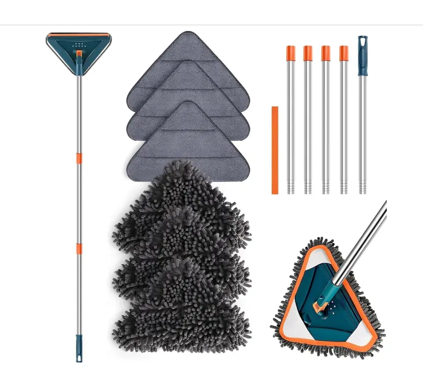 Wall Cleaner Mop with Long Handle, 360° Rotatable Wall Mop, 85“ Baseboard Cleaner Tool Duster for Wall Washer Cleaner Tool for Walls/Dust/Ceiling Fans/Baseboard/Floors