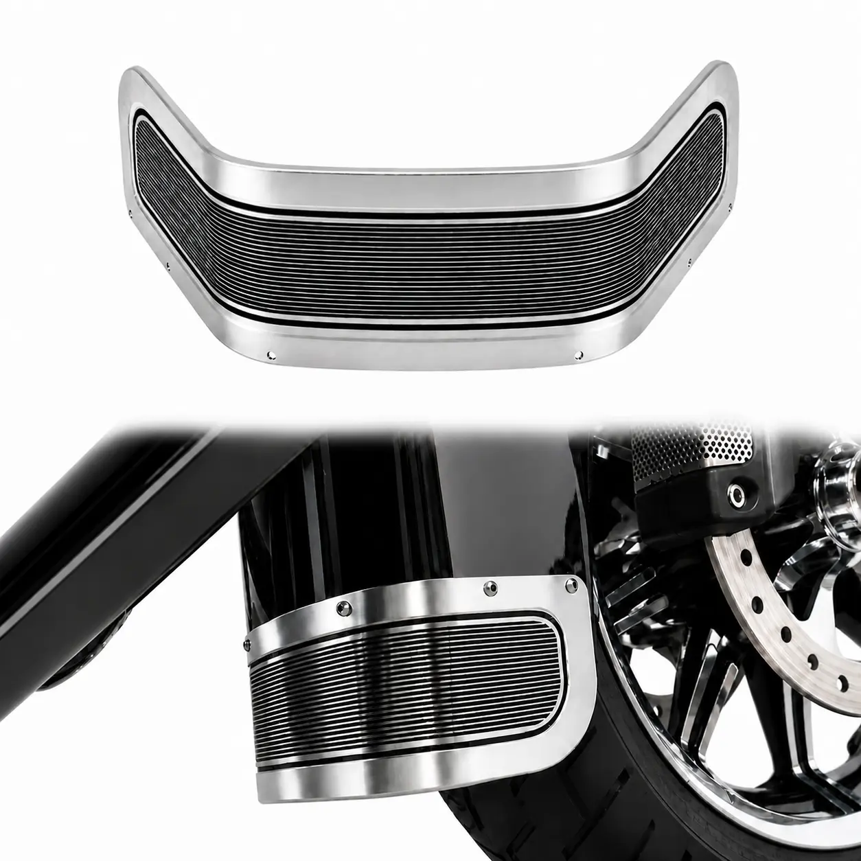 Chrome Front Fender Skirt Trim for Harley Touring Road King Street Glide Electra Glide FLHR FLHX FLHT 1980–2013 Trike Softail Models, Aluminum Alloy Front Fender Accent Cover Replacement OE Style Fender Trim Accent Strip