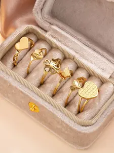 6-Piece Fashionable Hollow Stainless Steel Ring Set, Elegant Daily Wear or Party Accessory, Ideal Ramadan Gift, Elegant Fashion Rings