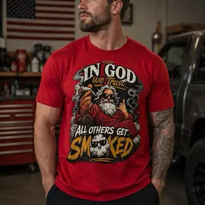 In God We Trust All Others Get Smoked Custom Made Funny T-Shirt for Menswear 50/50 blend